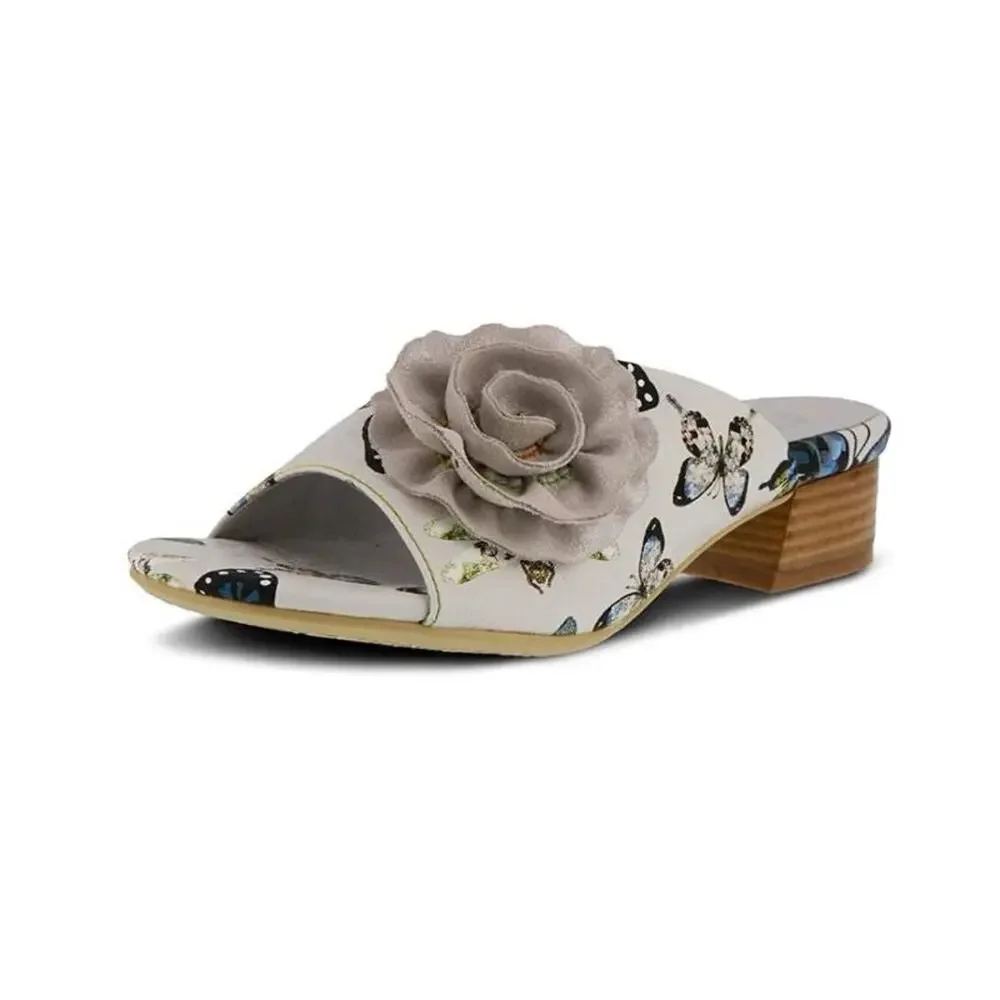 L'Artiste By Spring Step Isittora White Multi Women's Slides Size 9 Butterfly